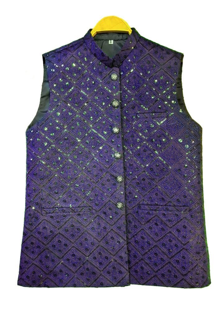 Men’s Designer Ethnic Waistcoat – Royal Purple Embroidered Festive Jacket