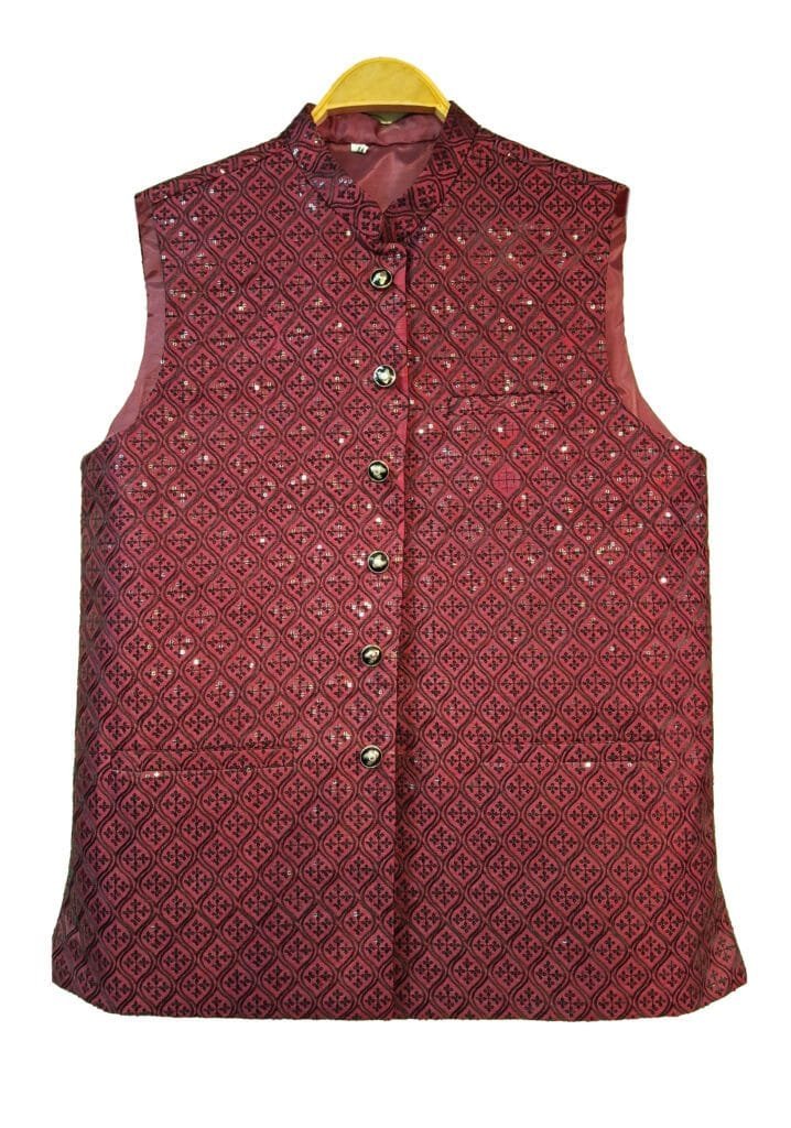 Style Royal Maroon Sequin Embroidered Waistcoat