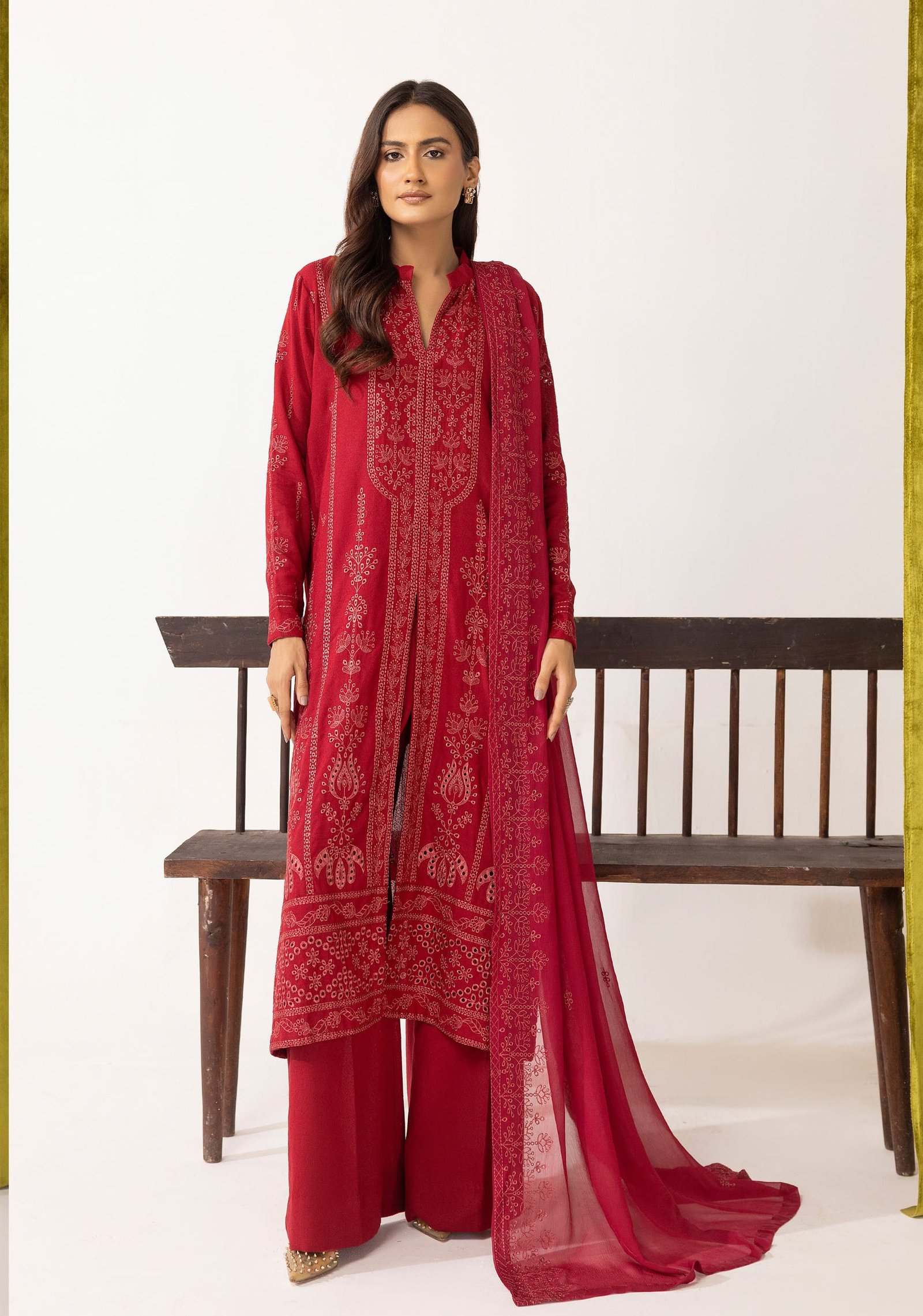 Premium Karandi Lawn Shirt with Embroidered Bamber Dupatta – Midnight Teal & Golden Threadwork - Image 4