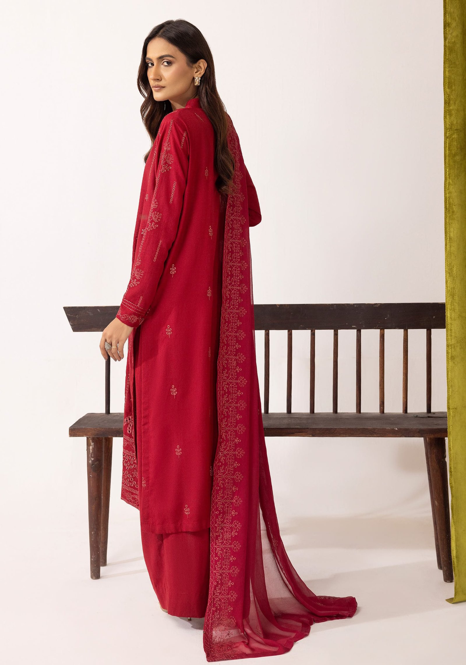 Premium Karandi Lawn Shirt with Embroidered Bamber Dupatta – Midnight Teal & Golden Threadwork - Image 3