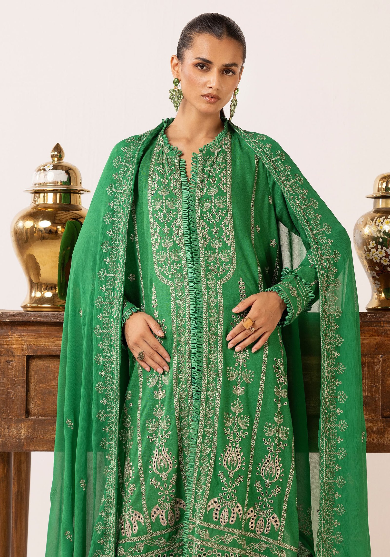 Luxury Karandi Lawn Shirt with Bamber Dupatta – Soft Beige & Pastel Floral Embroidery - Image 2