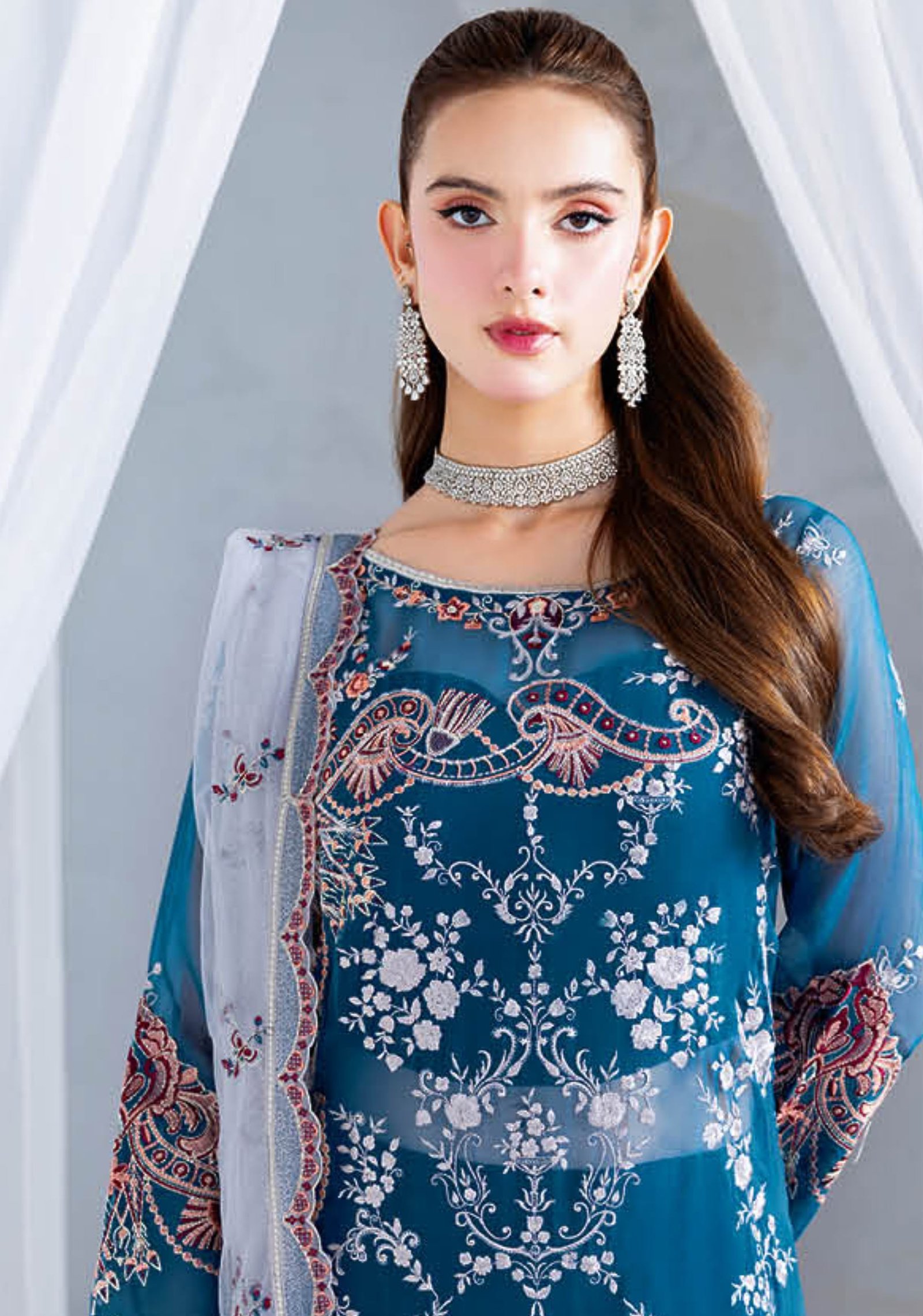Midnight Bloom – Luxury Embroidered Chiffon Suit (3-Piece Unstitched) - Image 4