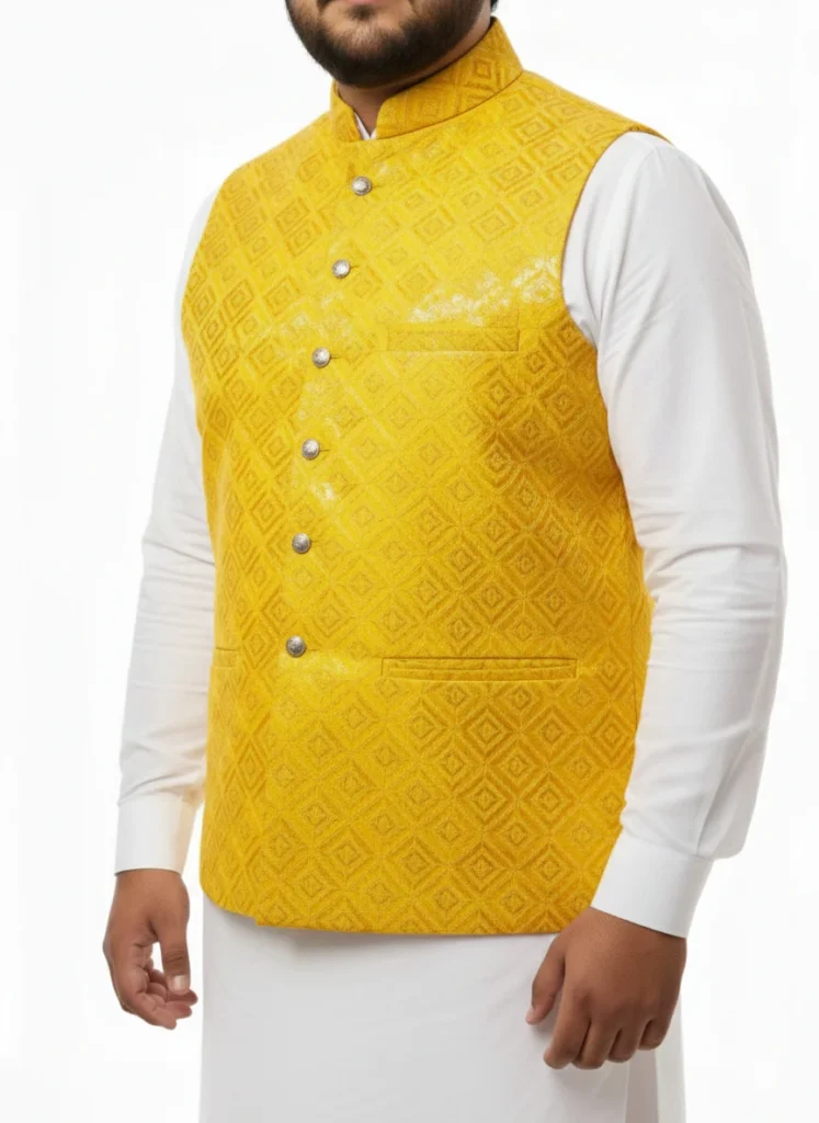 Style Men’s Traditional Mustard Yellow Embroidered Festive Waistcoat
