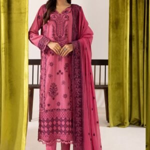 Embroidered Magenta Pink 3-Piece Lawn Suit with Organza Dupatta