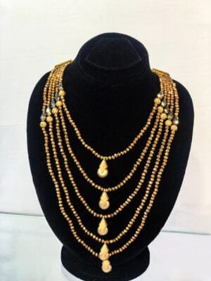 Royal Golden Layered Necklace with Drop Pendants