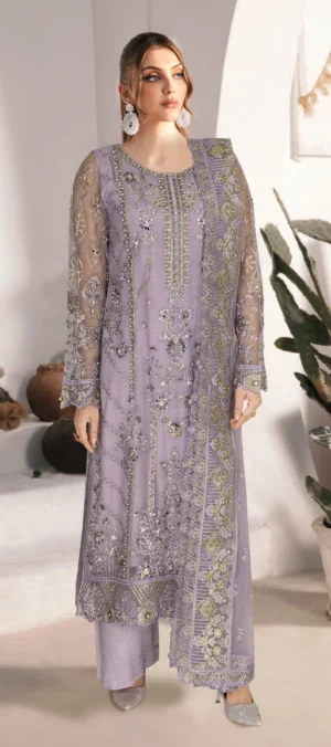 Ramsha WD-431 – Luxury Chiffon Embroidered 3 Piece Suit – Lavender