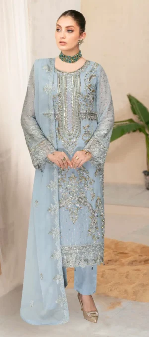 Ramsha WE-540 – Ice Blue Embroidered Chiffon Suit