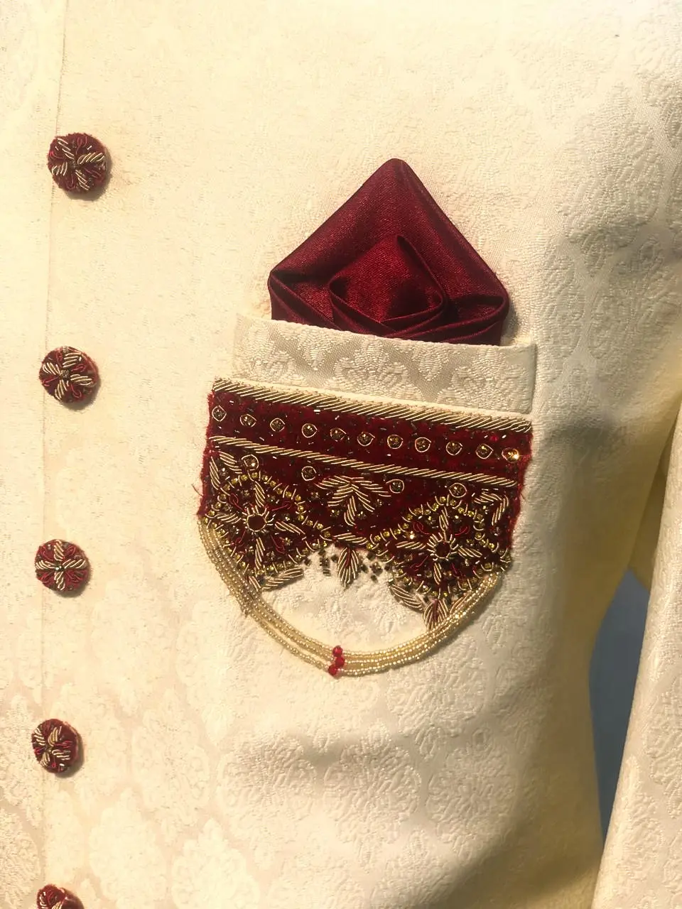 Opulent Cream Gold Sherwani - Image 4
