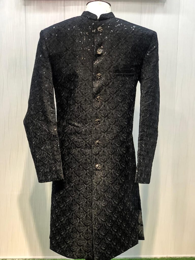 Black Textured Sherwani