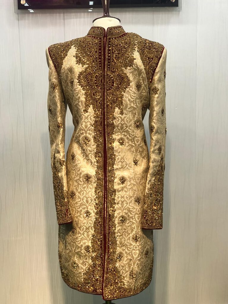 Ivory & Red Embroidered Sherwani