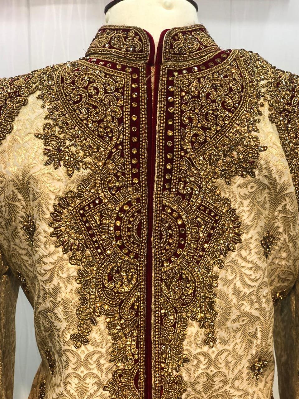 Ivory & Red Embroidered Sherwani - Image 2