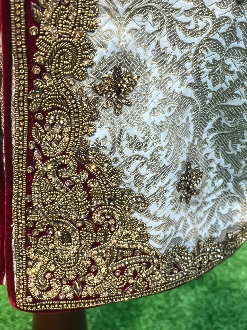 Ivory & Red Embroidered Sherwani - Image 3