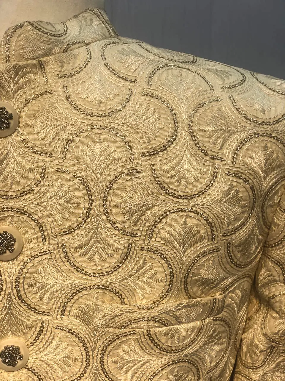 Cream & Golden Designer Embroidered Sherwani - Image 3