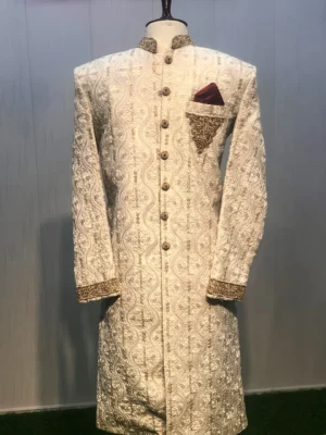 Ivory & Golden Embroidered Sherwani