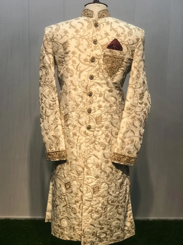 Ivory & Antique Gold Embroidered Sherwani