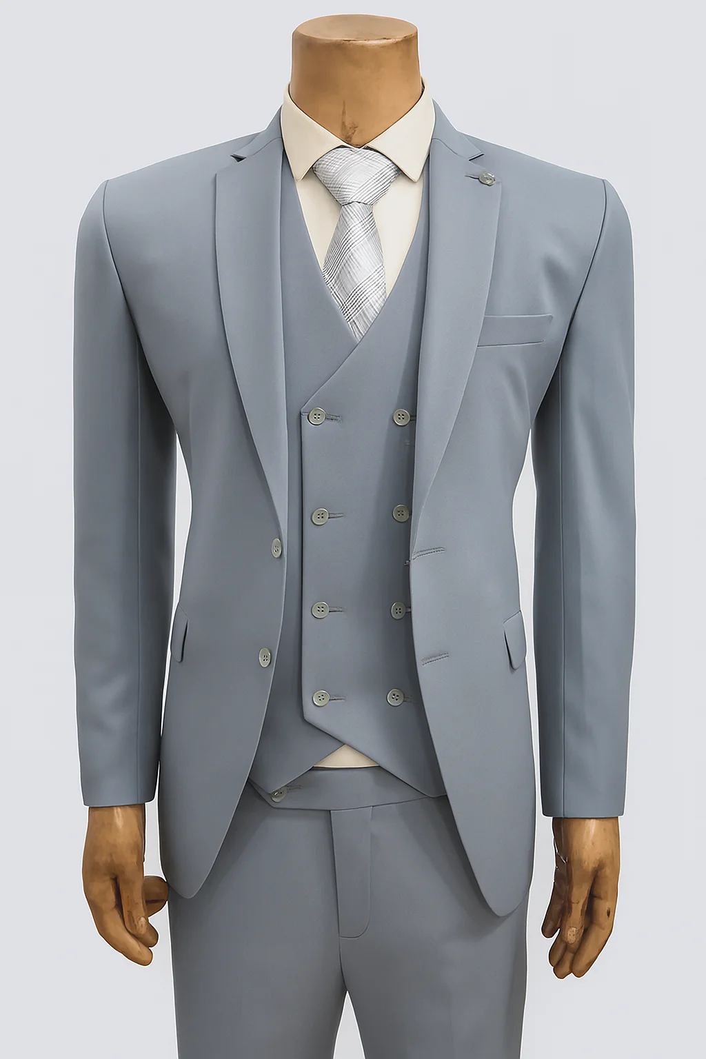 Light Gray Three-Piece Suit for Men | Formal Wedding & Business Wear - Image 3