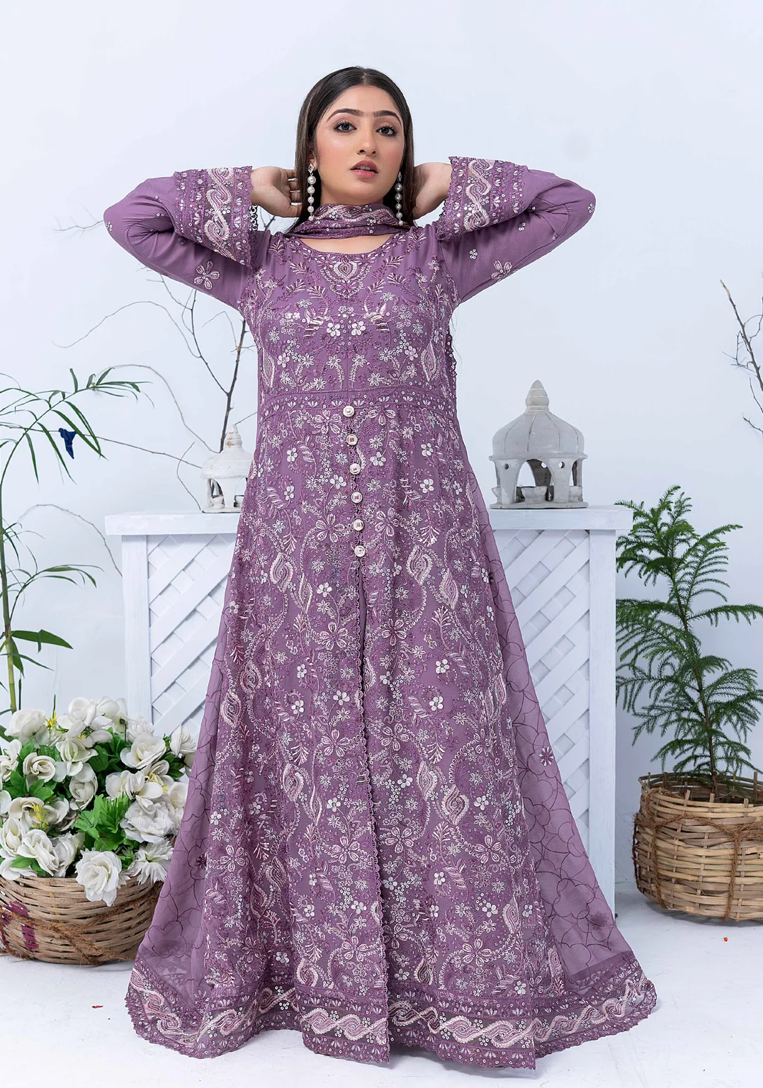 Purple Luxury Embroidered Maxi 3-Piece Suit – Festive Collection