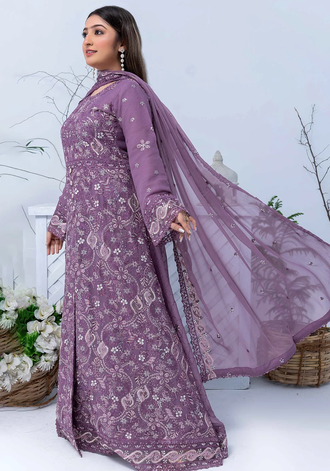 Purple Luxury Embroidered Maxi 3-Piece Suit – Festive Collection - Image 2