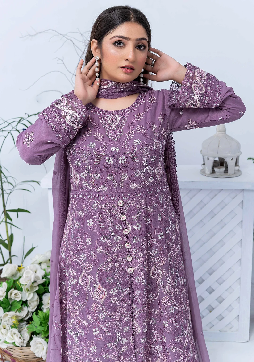 Purple Luxury Embroidered Maxi 3-Piece Suit – Festive Collection - Image 4