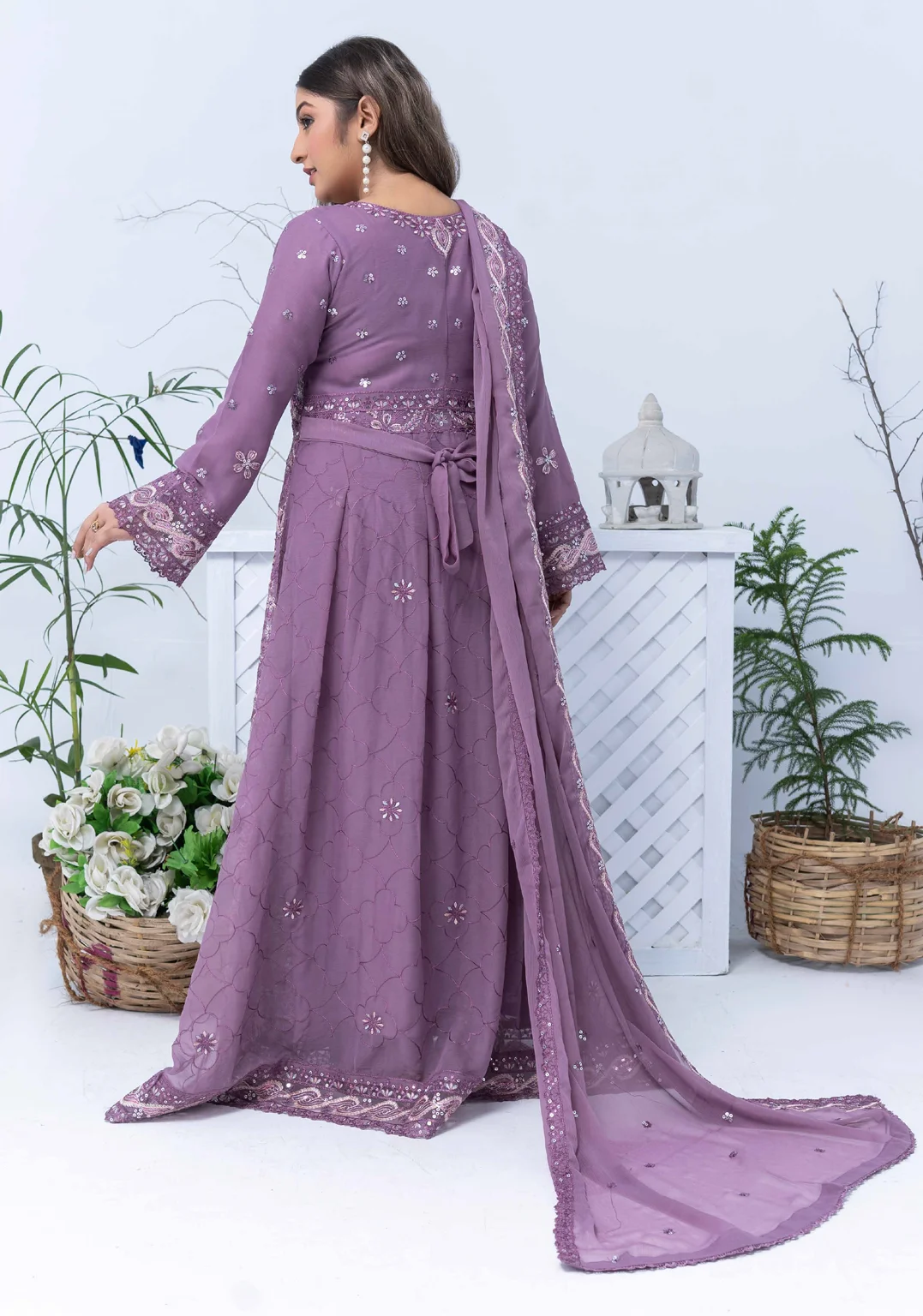 Purple Luxury Embroidered Maxi 3-Piece Suit – Festive Collection - Image 3
