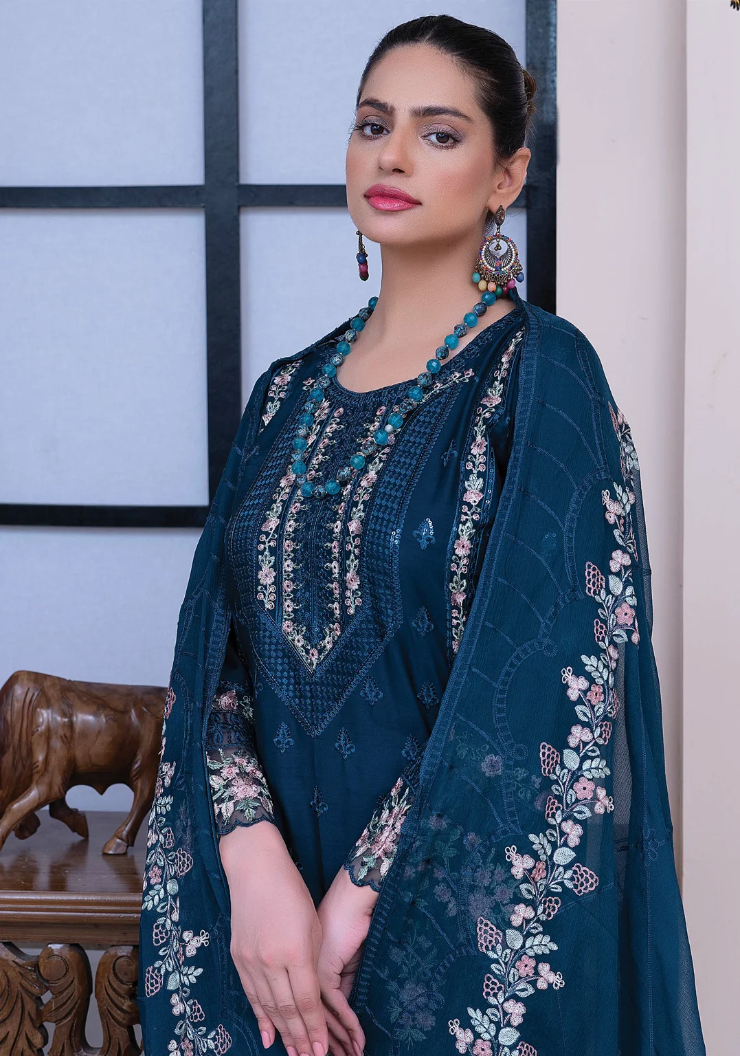 Navy Blue Embroidered Formal Suit - Image 4