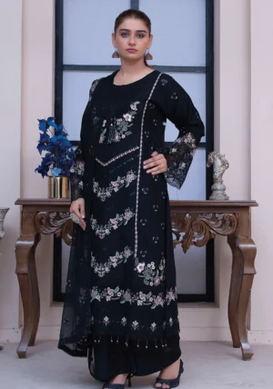 Classic Black Embroidered Chiffon 3-Piece Suit β Womenβs Wedding Wear