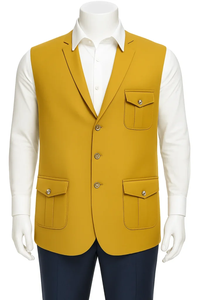 Premium Mustard Yellow Formal Vest & Blazer Set – Classic Cut, Buttoned Flap Pockets, Ideal for Weddings & Events