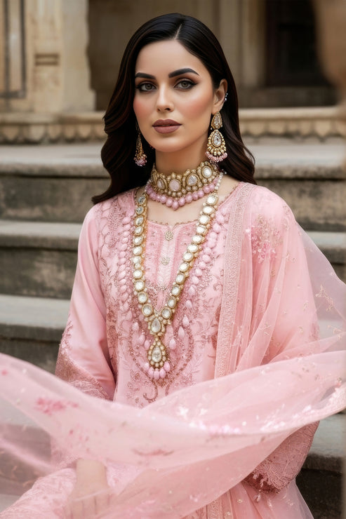 Imrozia Serene I-242 Meleknaaz Embroidered Pure Bamber Chiffon – Peach