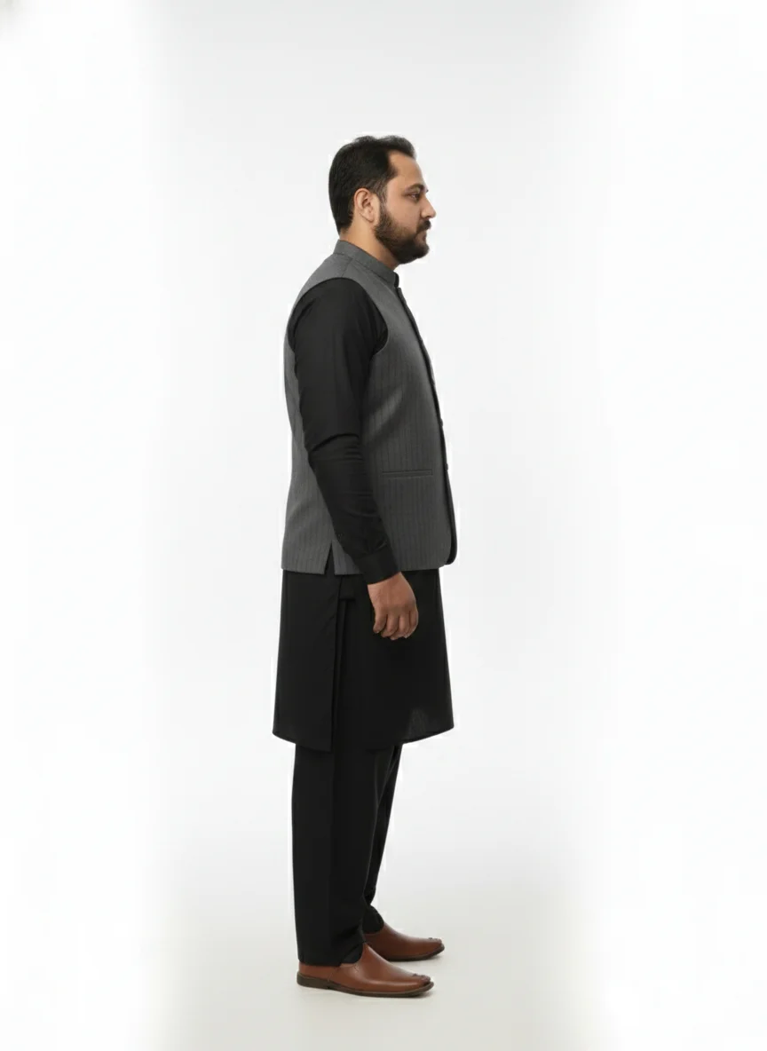 Sophisticated Grey Pinstripe Waistcoat for Men | Formal Vertical Stripe Vest | Men’s Designer Grey Waistcoat for Office & Weddings - Image 3