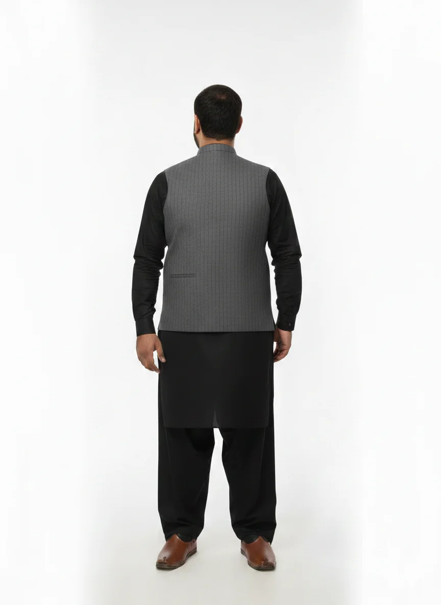Sophisticated Grey Pinstripe Waistcoat for Men | Formal Vertical Stripe Vest | Men’s Designer Grey Waistcoat for Office & Weddings - Image 4