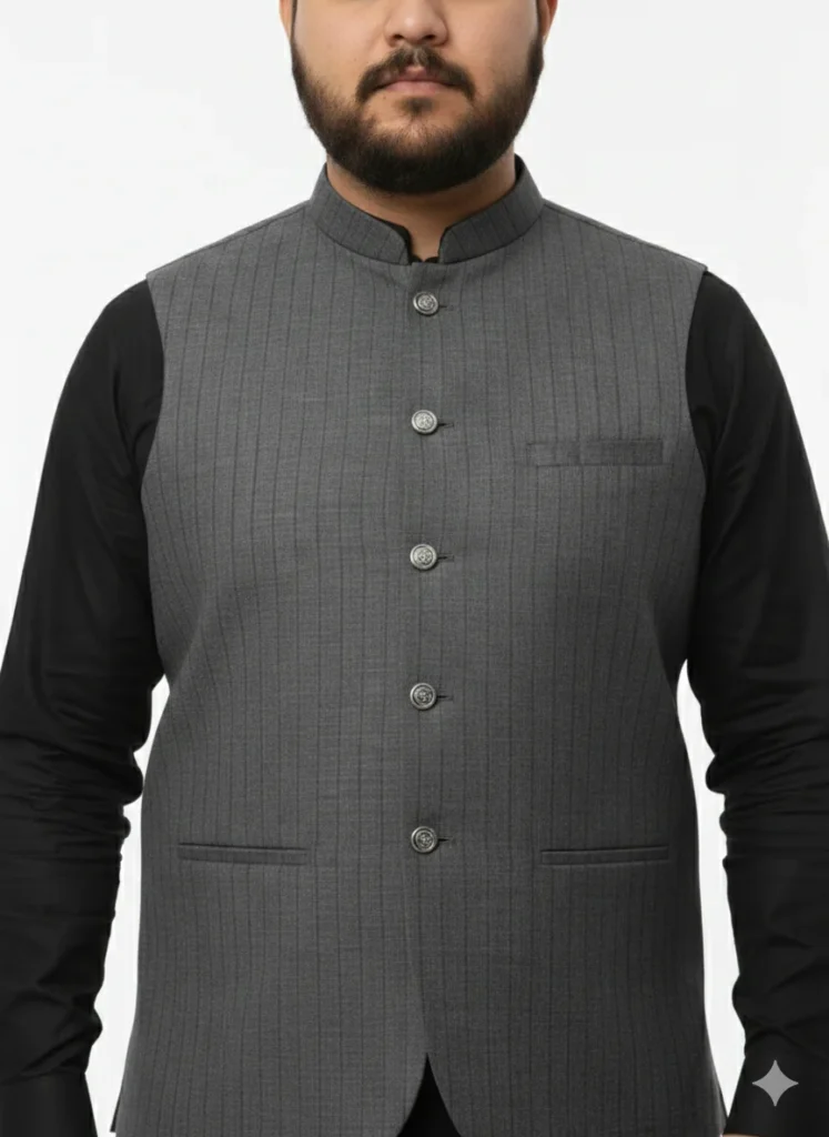 Sophisticated Grey Pinstripe Waistcoat for Men | Formal Vertical Stripe Vest | Men’s Designer Grey Waistcoat for Office & Weddings