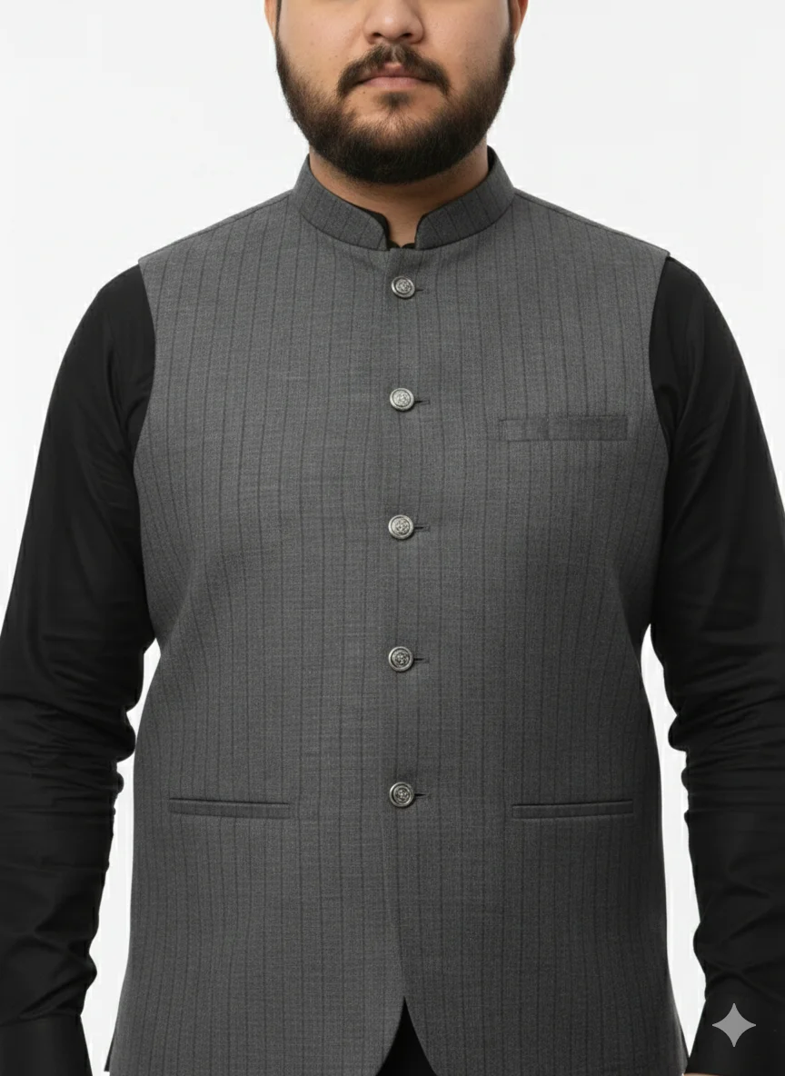 Sophisticated Grey Pinstripe Waistcoat for Men | Formal Vertical Stripe Vest | Men’s Designer Grey Waistcoat for Office & Weddings