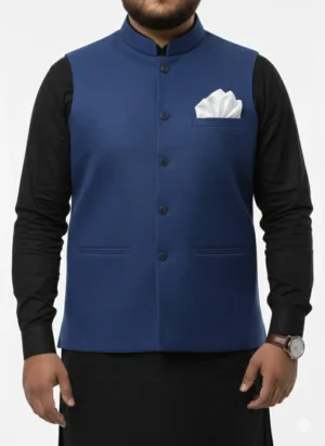 Royal Blue Premium Waistcoat for Men | Modern Fit Blue Wasket for Kurta Shalwar | Evening Event Special