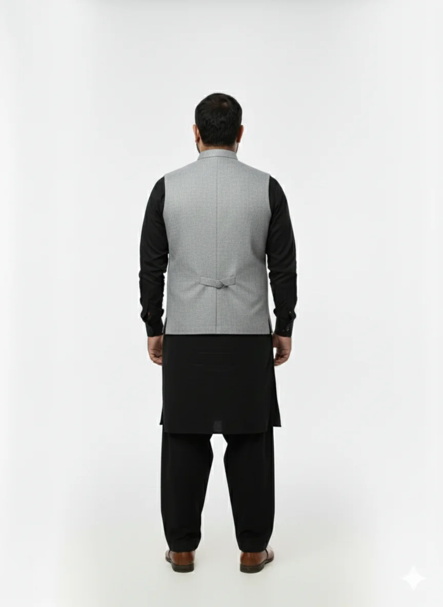 Textured Ash Grey Premium Waistcoat | Self-Print Design Men’s Wasket | High-End Luxury Collection - Image 4