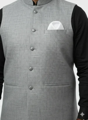 Textured Ash Grey Premium Waistcoat | Self-Print Design Men’s Wasket | High-End Luxury Collection