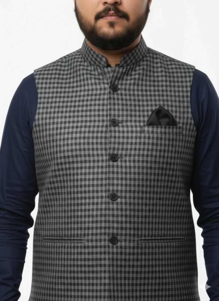 Sophisticated Grey Micro-Check Waistcoat | Men’s Gingham Pattern Vest | Premium Grey Textured Waistcoat for Formal Events
