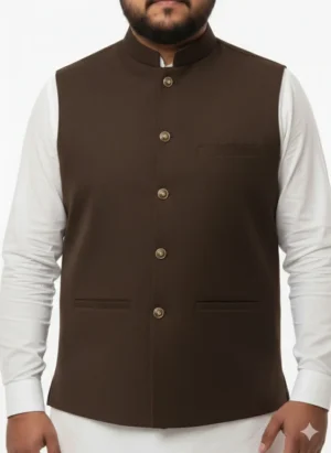 Men’s Dark Coffee Brown Waistcoat | Deep Chocolate Brown Formal Vest | Traditional Ethnic Waistcoat for Men