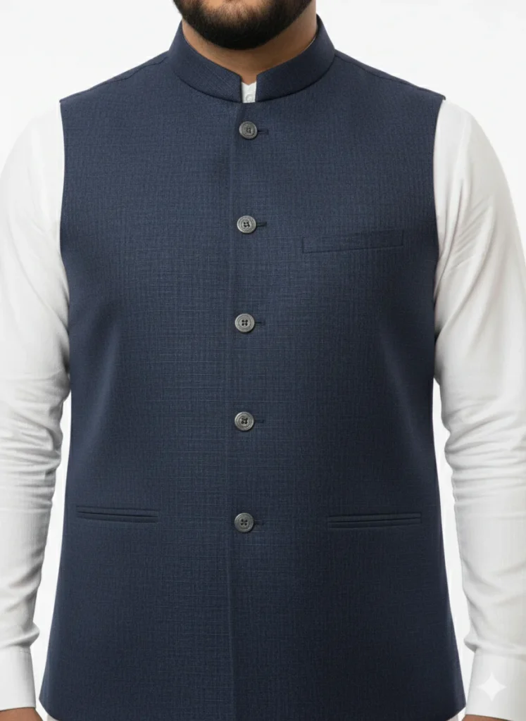 Navy Blue Self-Textured Waistcoat | Luxury Cross-Hatch Pattern Vest | Men’s Midnight Blue Wedding Waistcoat