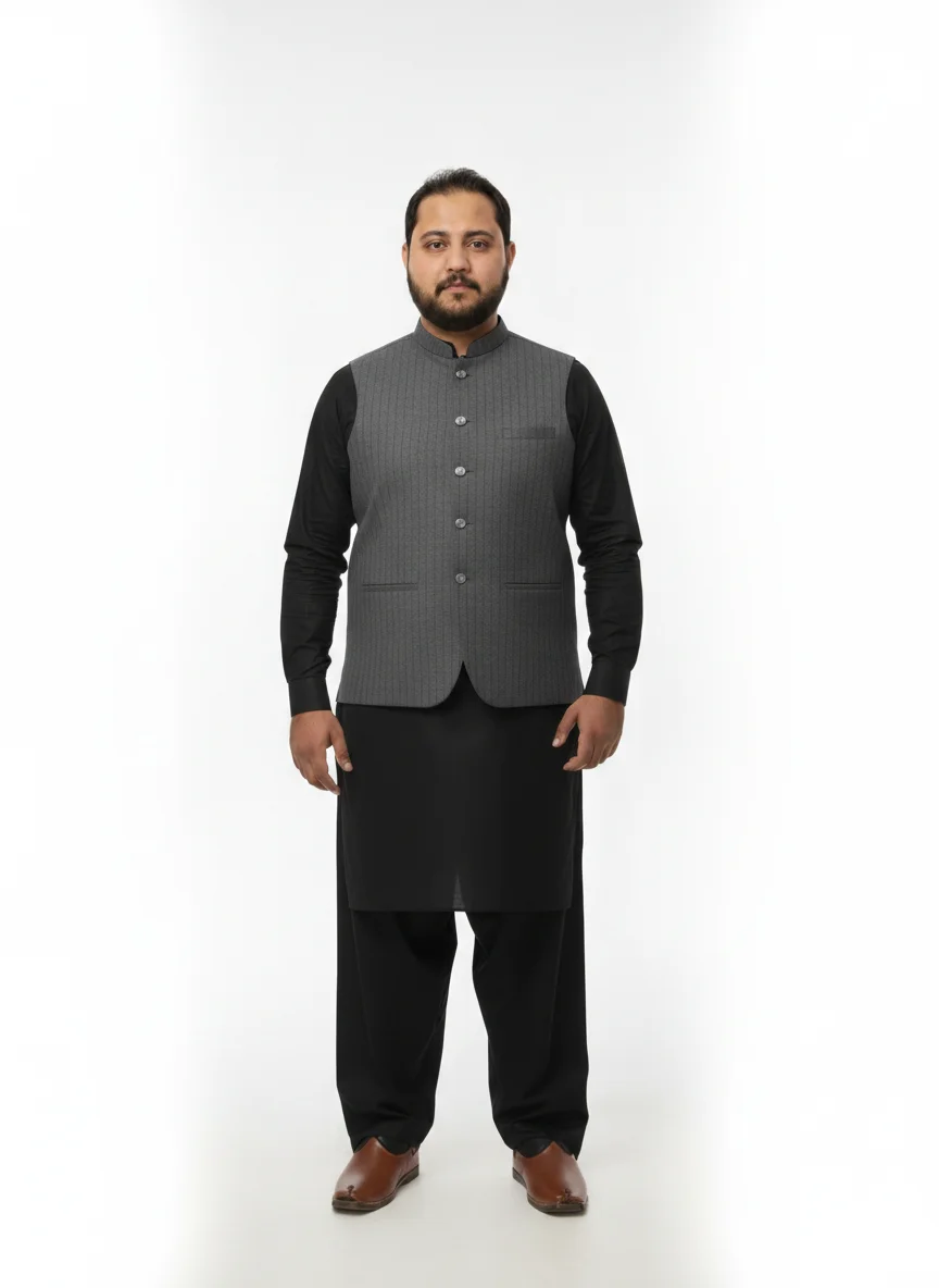 Sophisticated Grey Pinstripe Waistcoat for Men | Formal Vertical Stripe Vest | Men’s Designer Grey Waistcoat for Office & Weddings - Image 2