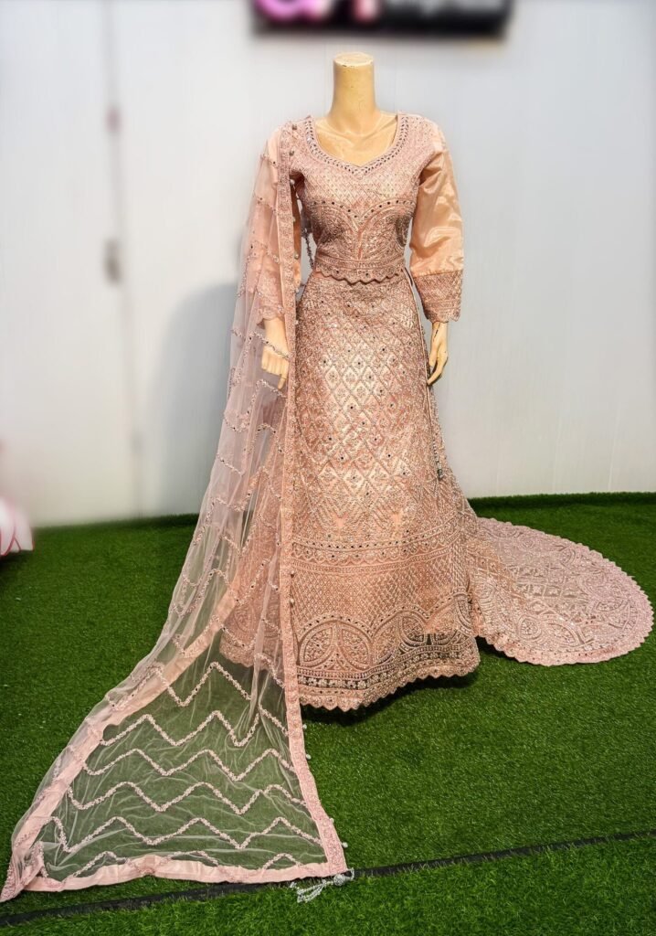 Blush Pink Hand-Embroidered Bridal Lehenga