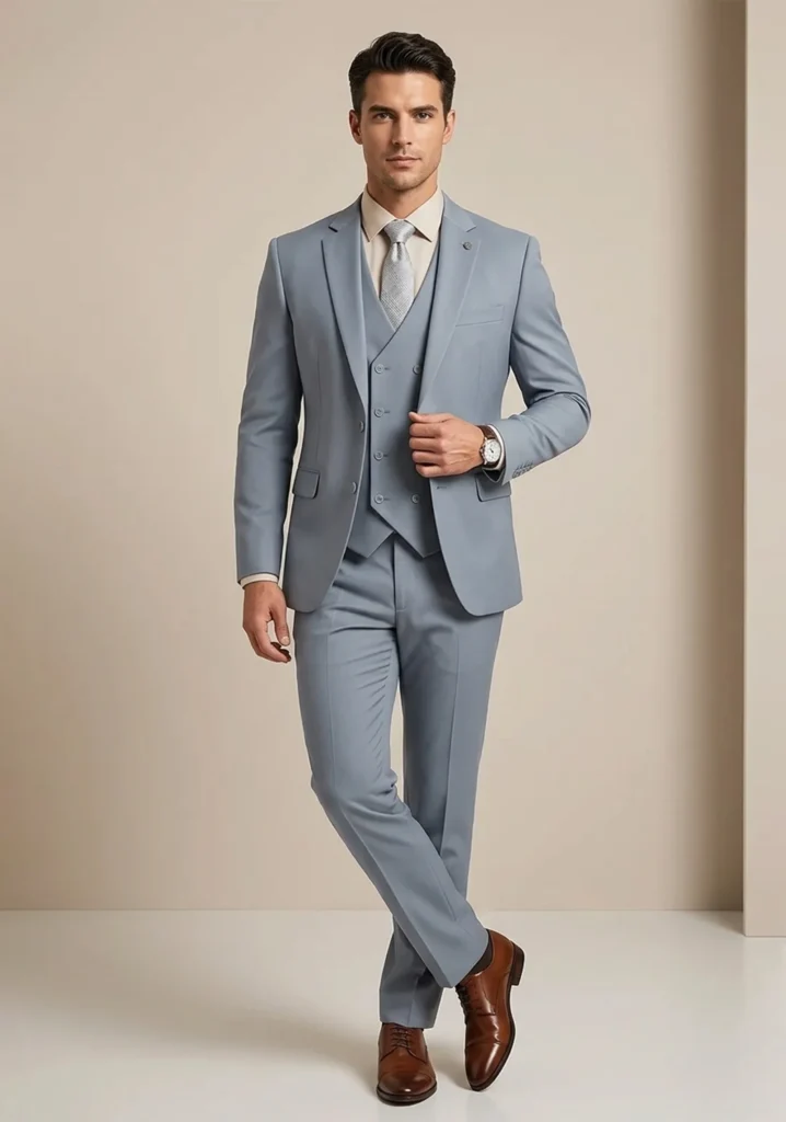 Light Gray Three-Piece Suit for Men | Formal Wedding & Business Wear