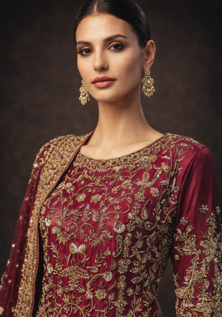 Designer Golden Embroidered Gharara Set with Dupatta
