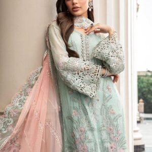 Maria B Luxury Chiffon Collection D4 – 4-Piece Unstitched Embroidered Suit (Mint Green)