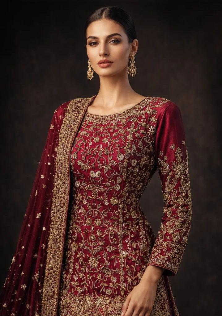 Designer Golden Embroidered Gharara Set with Dupatta