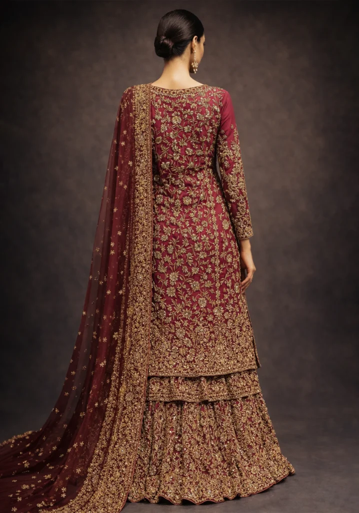 Designer Golden Embroidered Gharara Set with Dupatta