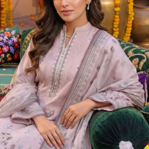 Dusty Rose Classic Embroidered Luxury Lawn Suit | Mauve Ethnic Evening Wear