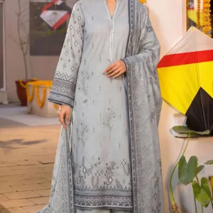 Sophisticated Steel Grey Floral Printed 3-Piece Lawn Suit | Elegant Summer Workwear