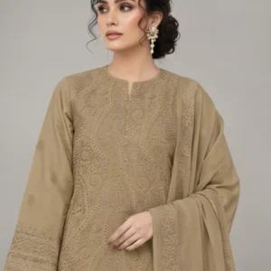 Ayla Zahra Beige Allover Embroidered Karandi Suit with Bember Embroidered Dupatta – Article D-10