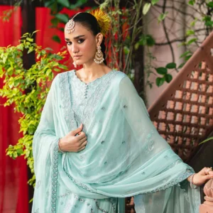 Freesia Luxury Mint Green Unstitched 3-Piece Suit with Silver Embroidery & Dupatta