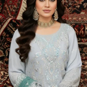 Imrozia Serene I-243 Elif-e-Noor Embroidered Pure Bamber Chiffon – Grey